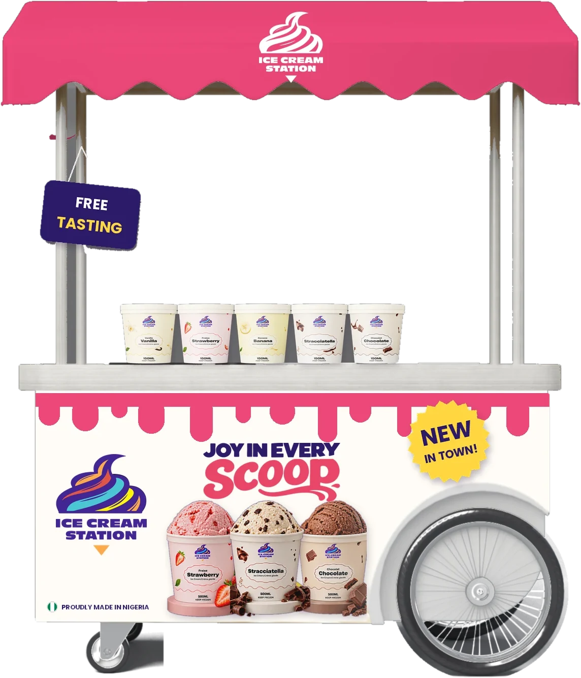 The pink Ice Cream Station event cart